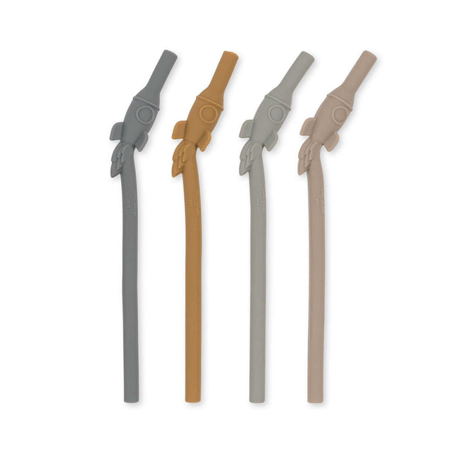 4er-Pack Silikon-Strohhalme in Raketenform von Konges Slojd, Quarry Blue Mix, kindersicher und umweltfreundlich
