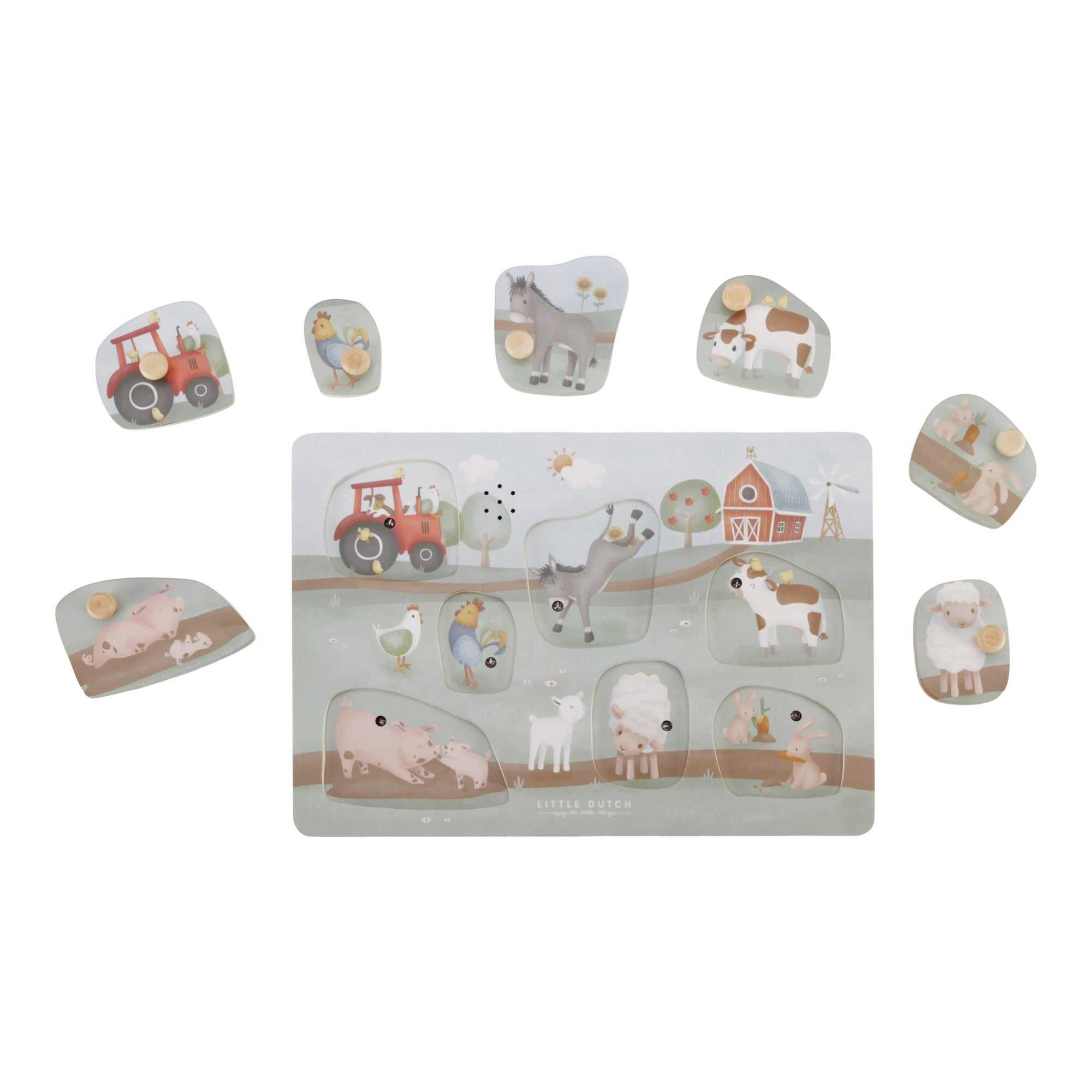 Sound Greif Puzzle Little Farm mit 7 Bauernhoftieren und Traktor, fördert Hand-Augen-Koordination und Tiergeräusche für Kinder ab 12 Monaten