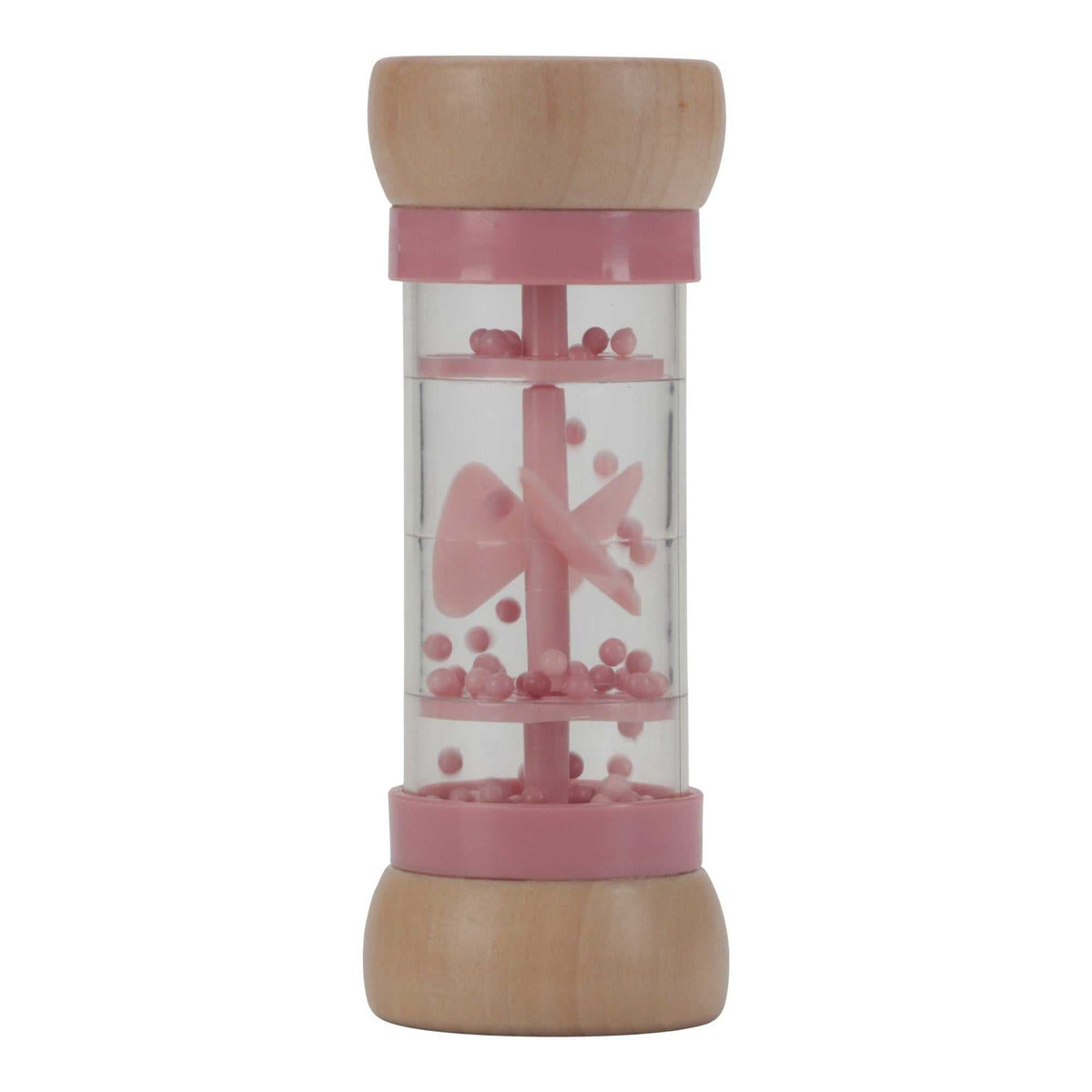 Regenrassel aus Holz mit bunten Kugeln und Fairy Garden Motiv, ideal für Babys ab 3 Monaten.