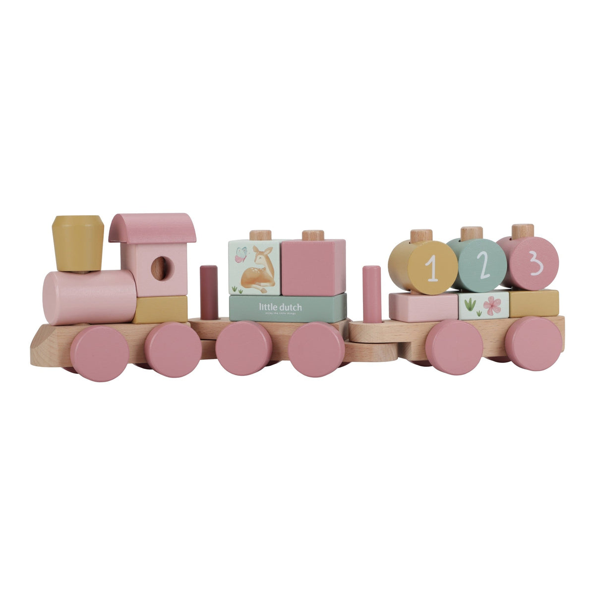 Eisenbahn mit Steck-Formen aus Holz im Feengarten-Design für Kleinkinder