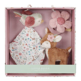 Geschenk-Set Fairy Garden mit Plüschtieren, Musselin-Schmusetuch und Beißring in pinker Geschenkbox für Babys