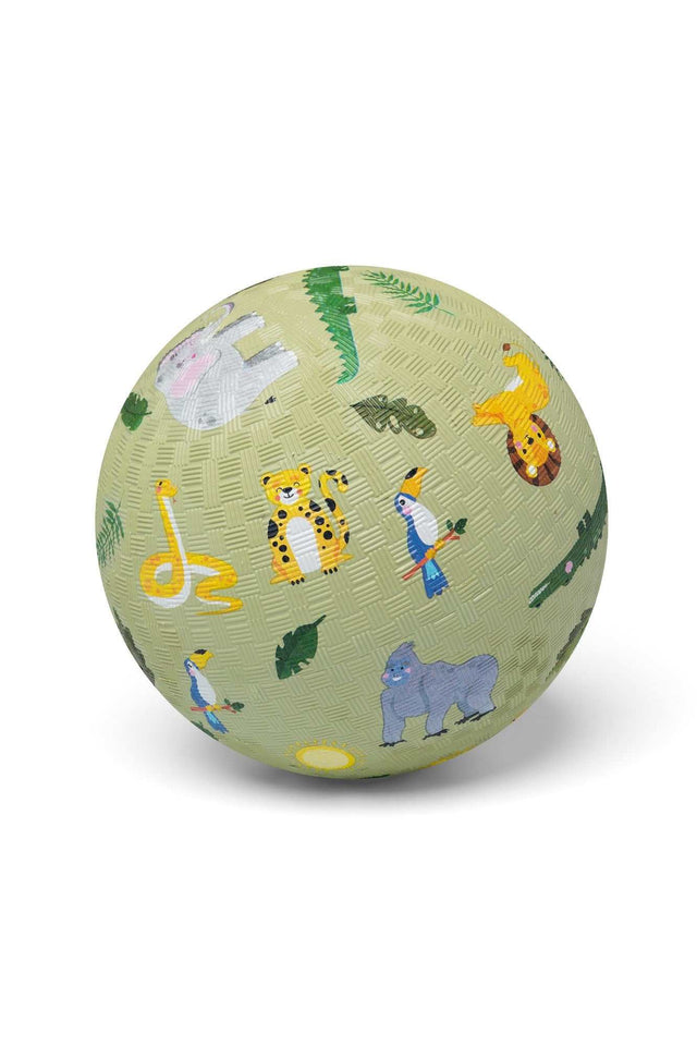 Dschungelball Ø 18 cm aus robustem Gummi für Kinder, ideal zum Werfen, Fangen und Kicken, fördert Motorik und soziale Fähigkeiten.