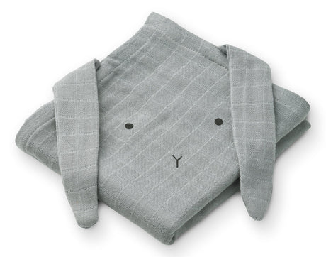 Mulltücher Hannah- rabbit blue aus 100% Bio-Baumwolle, 2er Pack, saugfähig und weich, 65x65 cm, schonend für Babyhaut