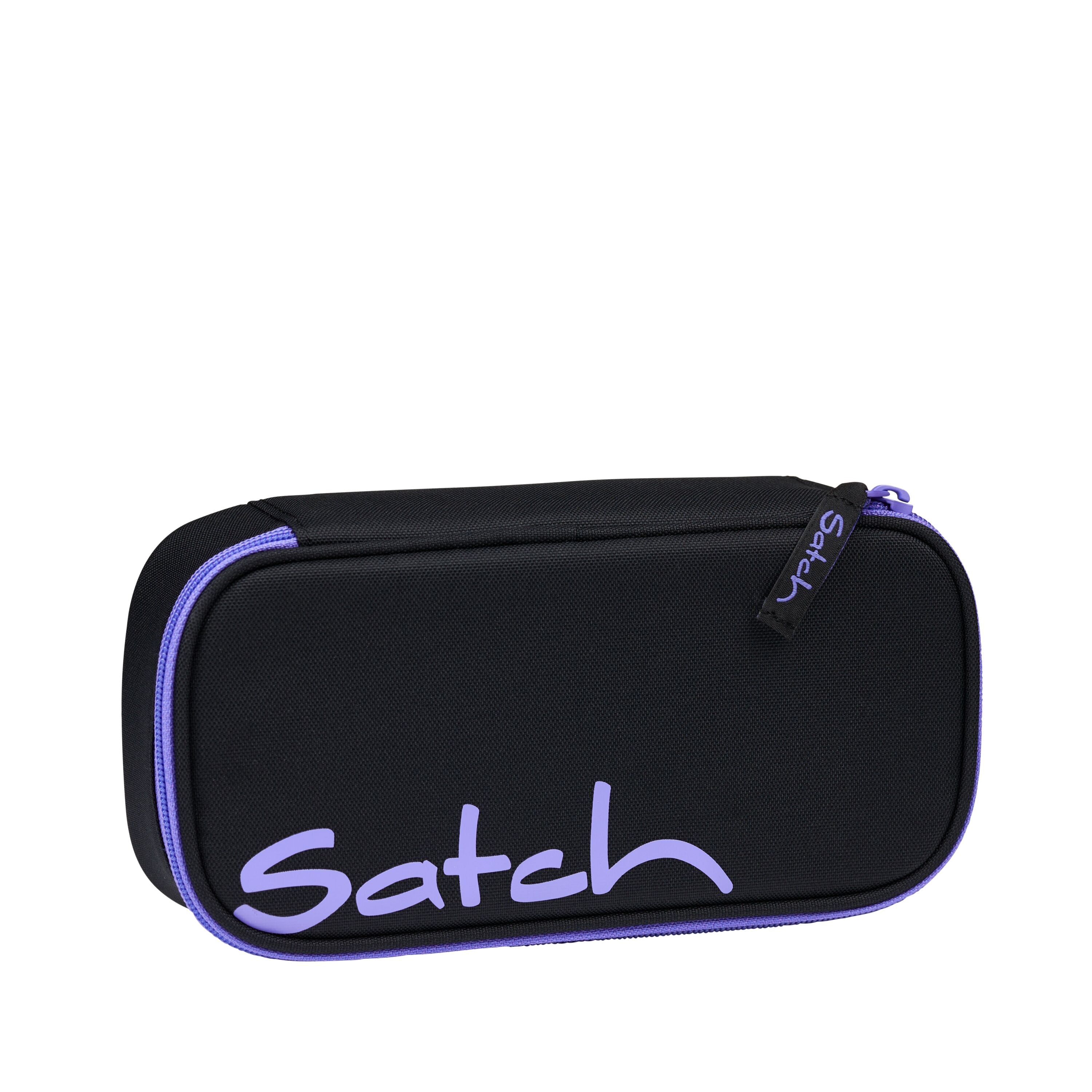 Lila Schlamperbox Purple Phantom mit Gummibändern, Trennfach und Geodreieck zur Organisation von Stiften