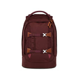 Schulrucksack Nordic Ruby aus recyceltem Material mit ergonomischem Design und braunen Lederapplikationen
