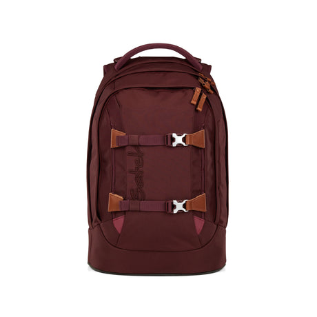 Schulrucksack Nordic Ruby aus recyceltem Material mit ergonomischem Design und braunen Lederapplikationen