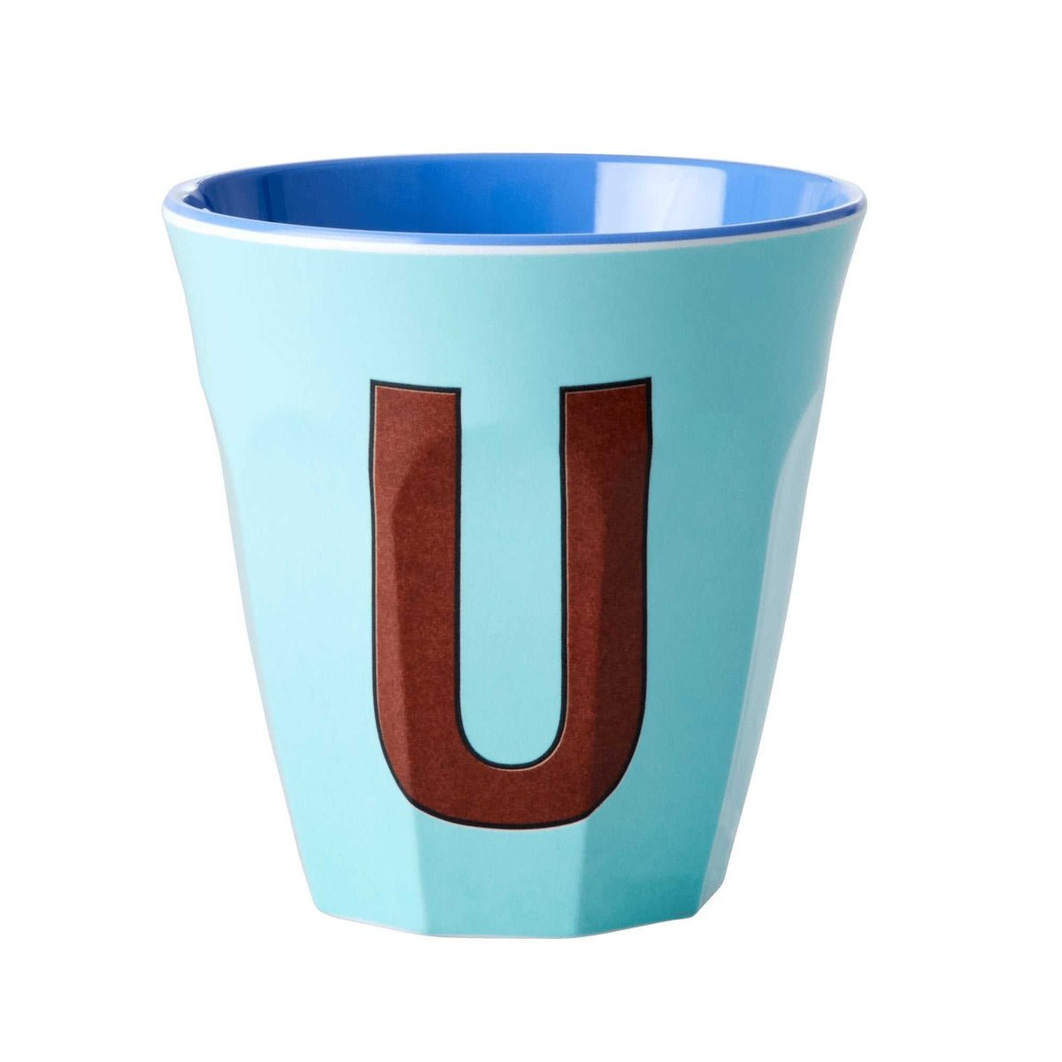 Buchstabenbecher U Melaminbecher 250 ml mit Alphabet-Print, 9cm Höhe und Durchmesser, spülmaschinenfest, personalisierbar