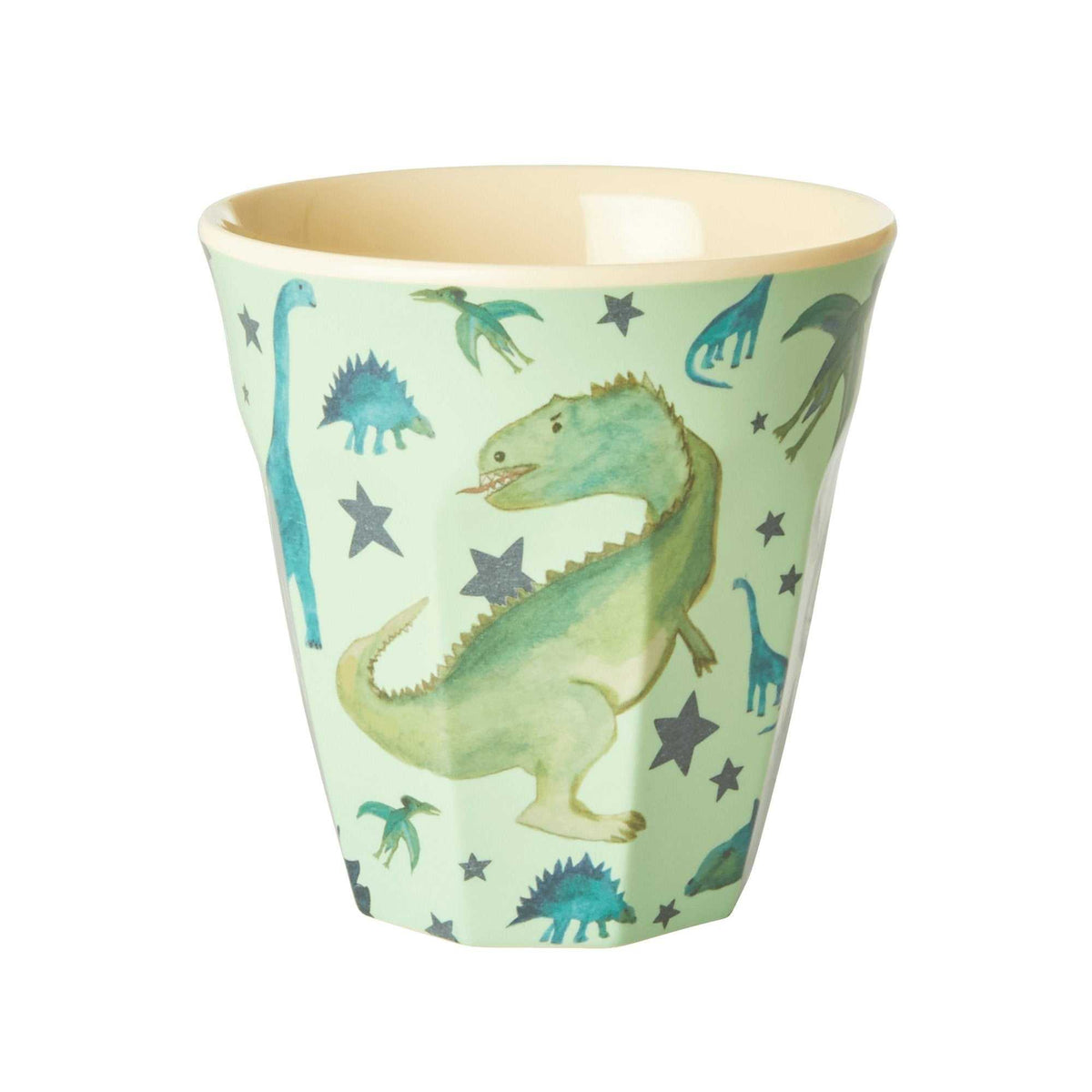 Becher Dino Melamin mit Dino-Print, spülmaschinenfest, 9 cm hoch, ideal für Kindergarten und Camping
