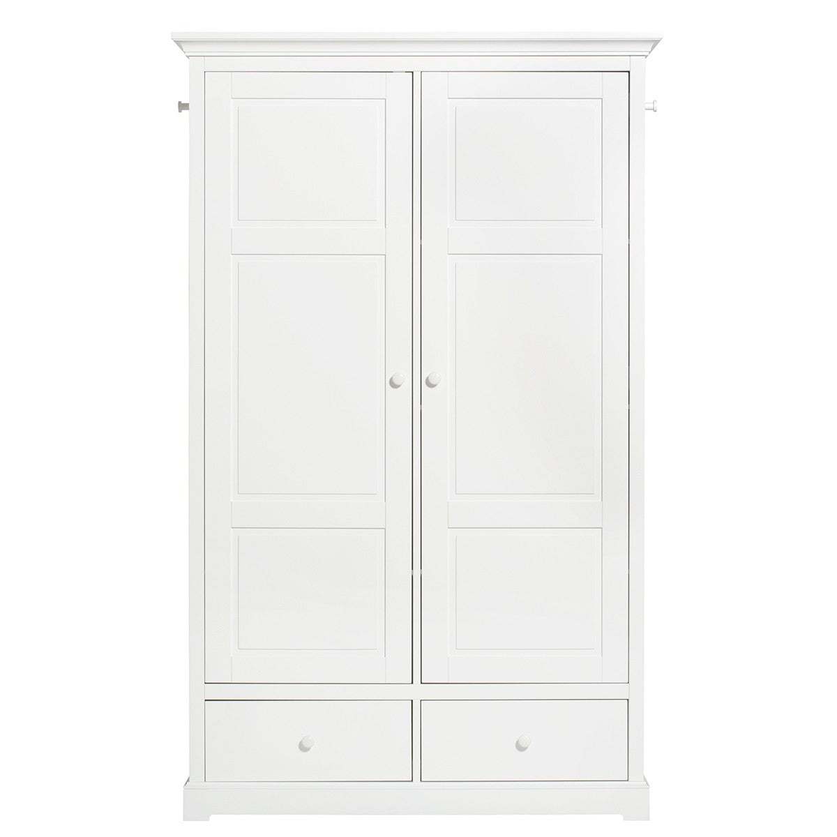 Weißer Seaside Kleiderschrank mit 2 Türen, 8 herausnehmbaren Regalen und Soft-Lock-Scharniere