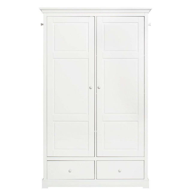 Weißer Seaside Kleiderschrank mit 2 Türen, 8 herausnehmbaren Regalen und Soft-Lock-Scharniere