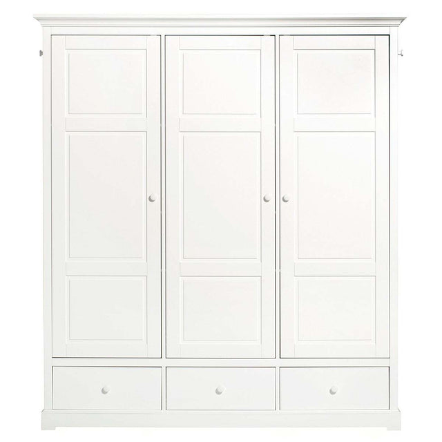 Weißer Seaside Kleiderschrank 3-türig mit flexiblem Innenraum, Soft-Close Türen und Kleiderstange