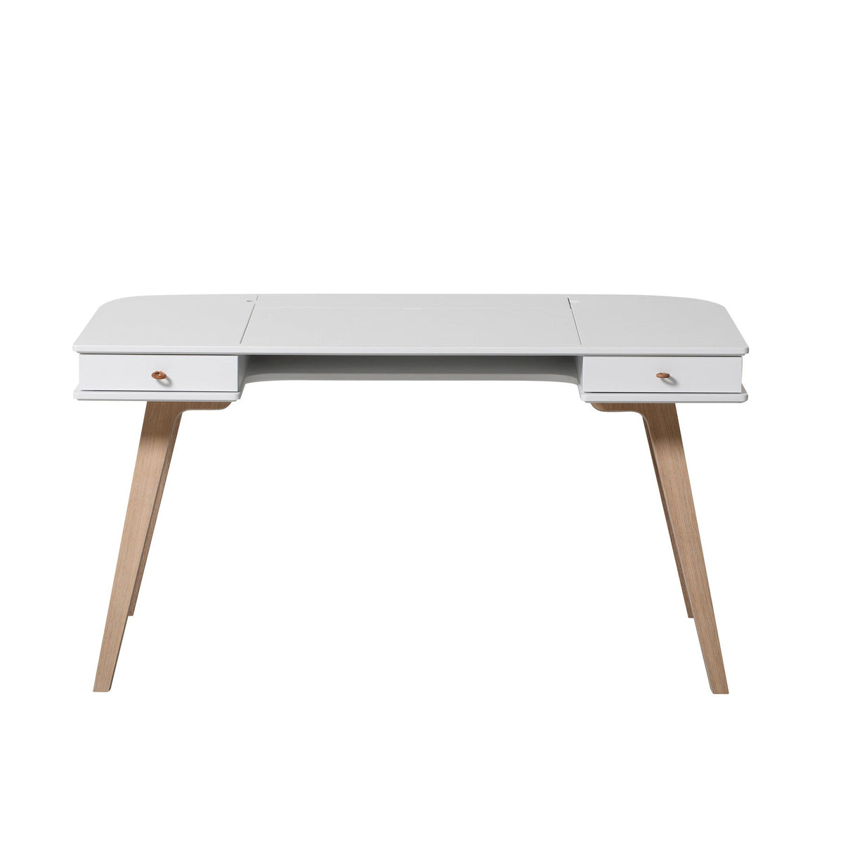 Weißer Wood Schreibtisch 66 cm mit Eichenholz, höhenverstellbar, zwei Schubladen und klappbarem Zeichenbrett, ideal für Kinder- und Jugendzimmer