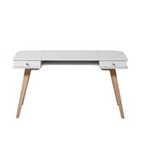 Weißer Wood Schreibtisch 66 cm mit Eichenholz, höhenverstellbar, zwei Schubladen und klappbarem Zeichenbrett, ideal für Kinder- und Jugendzimmer