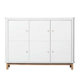 Wood Multi Schrank weiß und Eiche mit drei Türen und Ledergriffen, multifunktionaler Kinderzimmerschrank von Oliver Furniture