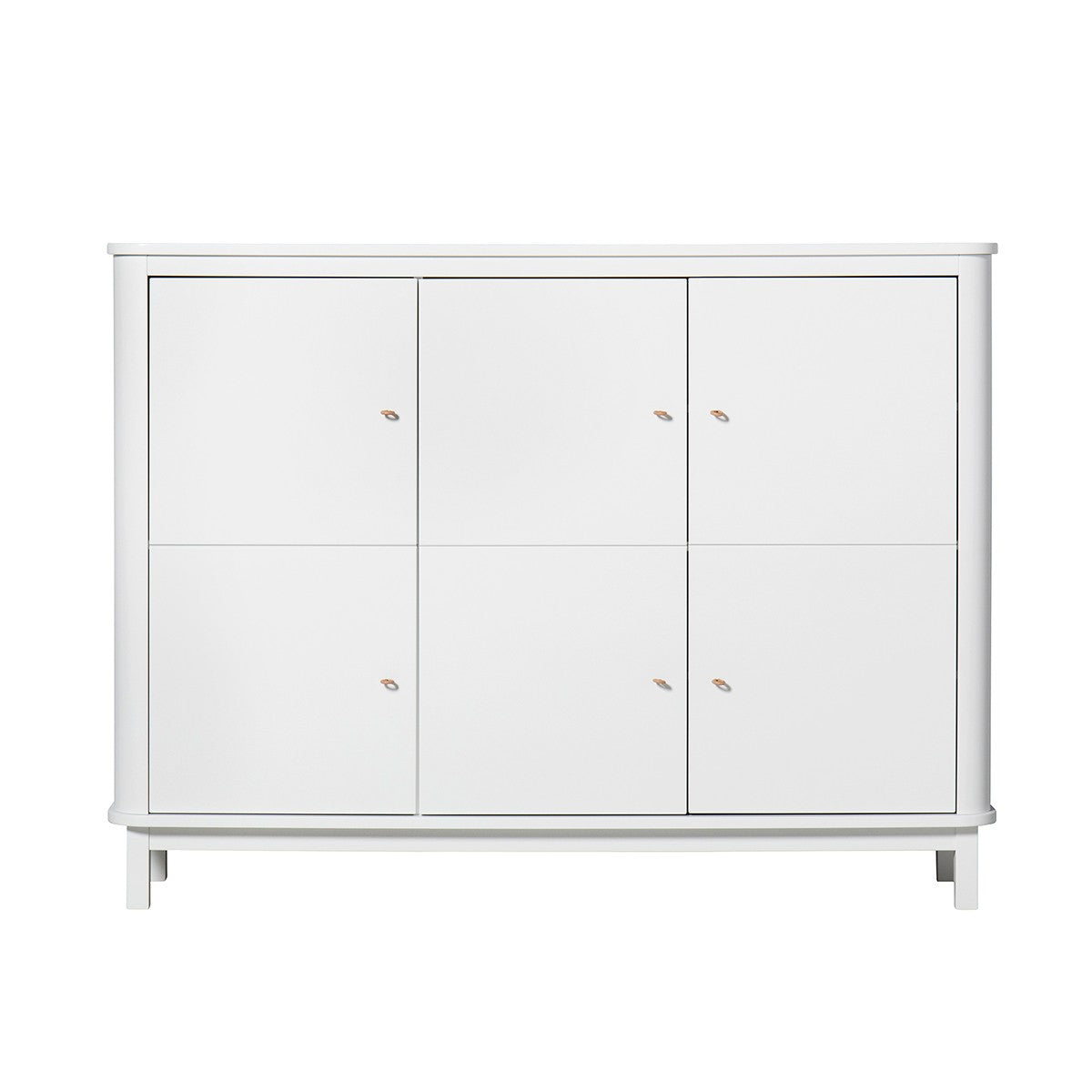 Weißer Wood Multi Schrank mit drei Türen, Ledergriffen und Softlock-Funktion, ideal für Kinderzimmer