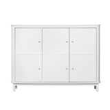 Weißer Wood Multi Schrank mit drei Türen, Ledergriffen und Softlock-Funktion, ideal für Kinderzimmer