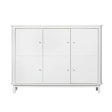 Weißer Wood Multi Schrank mit drei Türen, Ledergriffen und Softlock-Funktion, ideal für Kinderzimmer