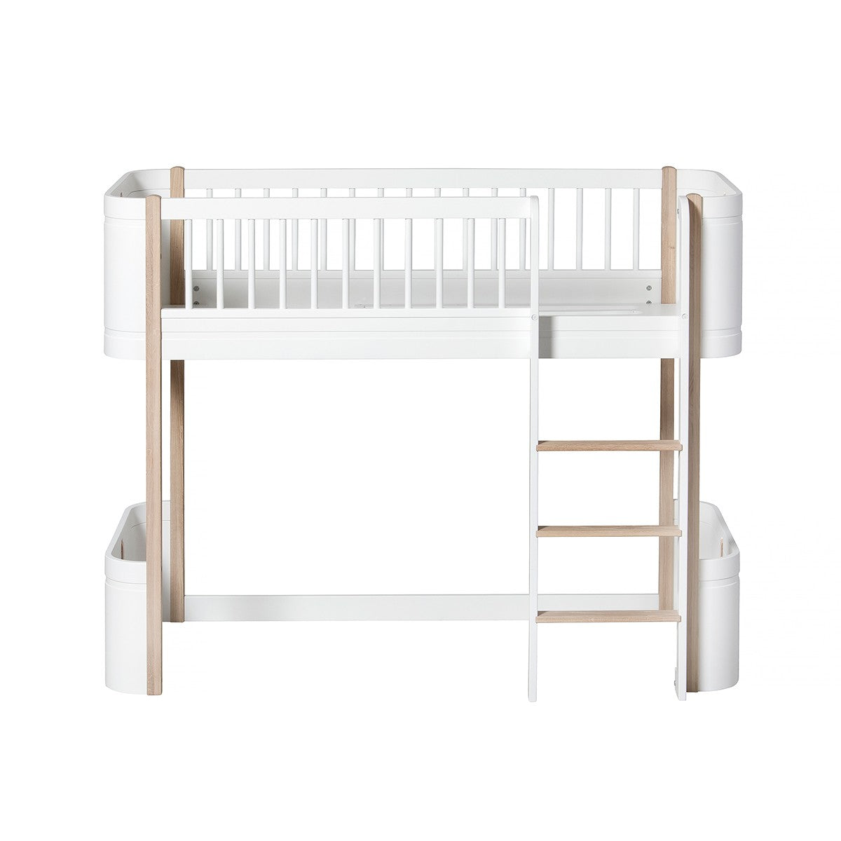 Wood Mini+ halbhohes Hochbett in weiß und Eiche für Kinderzimmer
