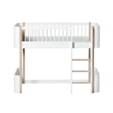 Wood Mini+ halbhohes Hochbett in weiß und Eiche für Kinderzimmer