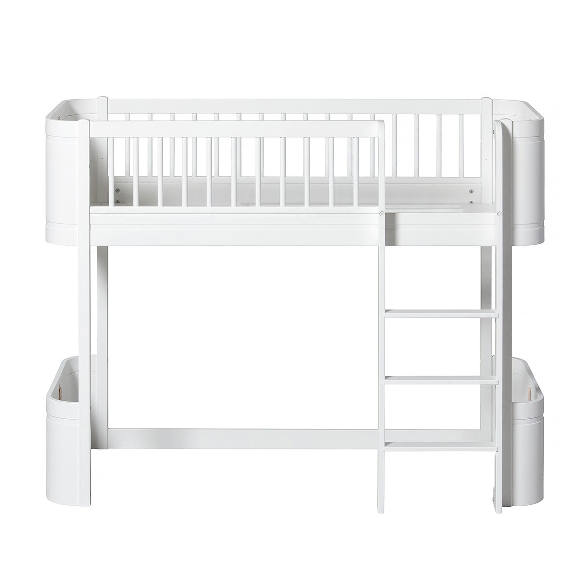 Wood Mini+ halbhohes weißes Hochbett für Kinderzimmer mit integriertem Spielbereich und recycelbarem Design