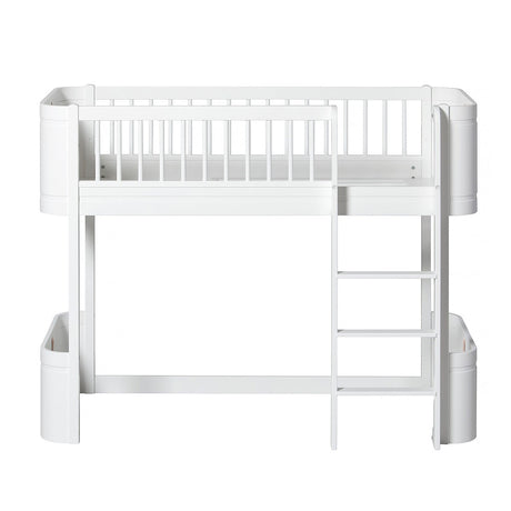 Wood Mini+ halbhohes weißes Hochbett für Kinderzimmer mit integriertem Spielbereich und recycelbarem Design