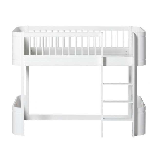 Wood Mini+ halbhohes weißes Hochbett für Kinderzimmer mit integriertem Spielbereich und recycelbarem Design