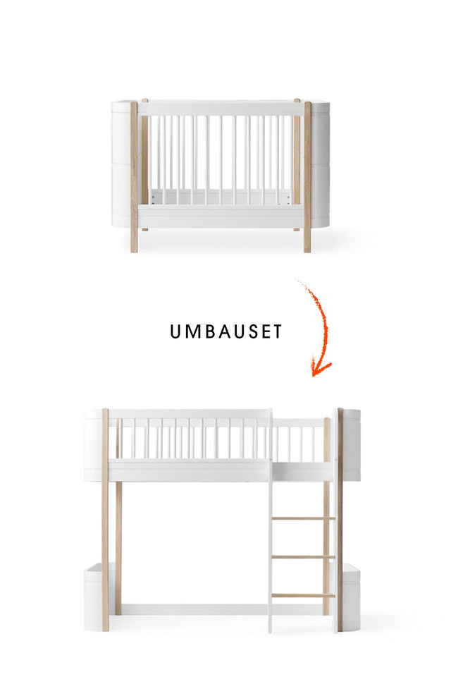 Wood Umbau-Set für Mini+ Babybett und halbhohes Hochbett in weiß und Eiche