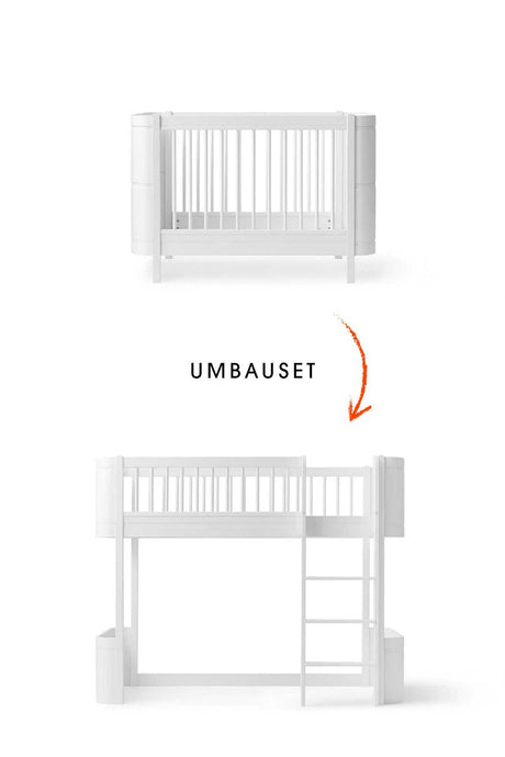 Wood Umbau-Set für Mini+ Babybett zum halbhohen Hochbett in Weiß inklusive Leiter und Beine
