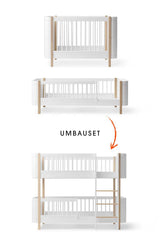 Wood Umbau-Set von Mini+ Babybett & Mini+ Juniorbett zum halbhohen Etagenbett weiß/ eiche