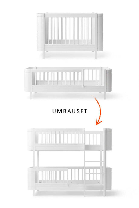 Wood Umbau-Set für Mini+ Babybett und Juniorbett zum halbhohen Etagenbett in Weiß