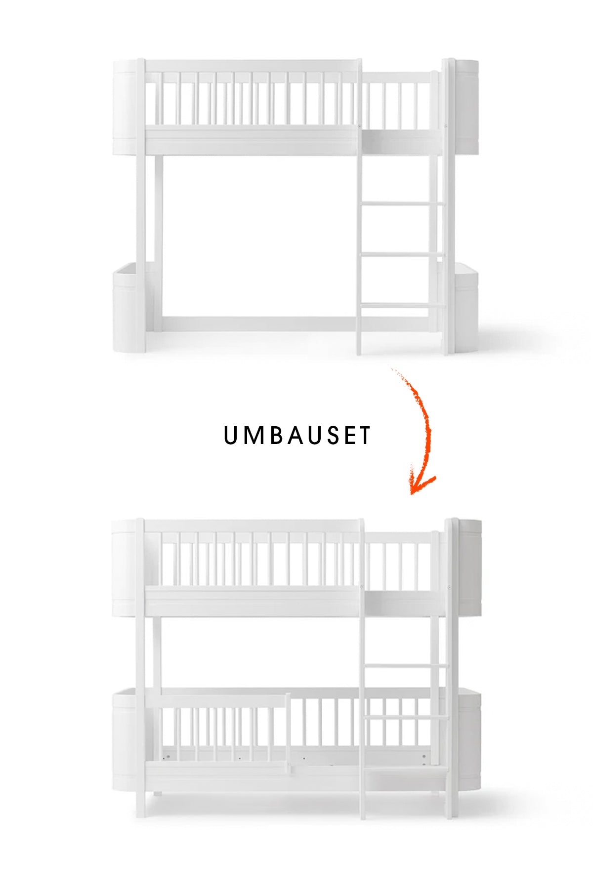 Wood Umbau-Set zur Umwandlung von Mini+ halbhohem Hochbett in halbhohes Etagenbett, weiß