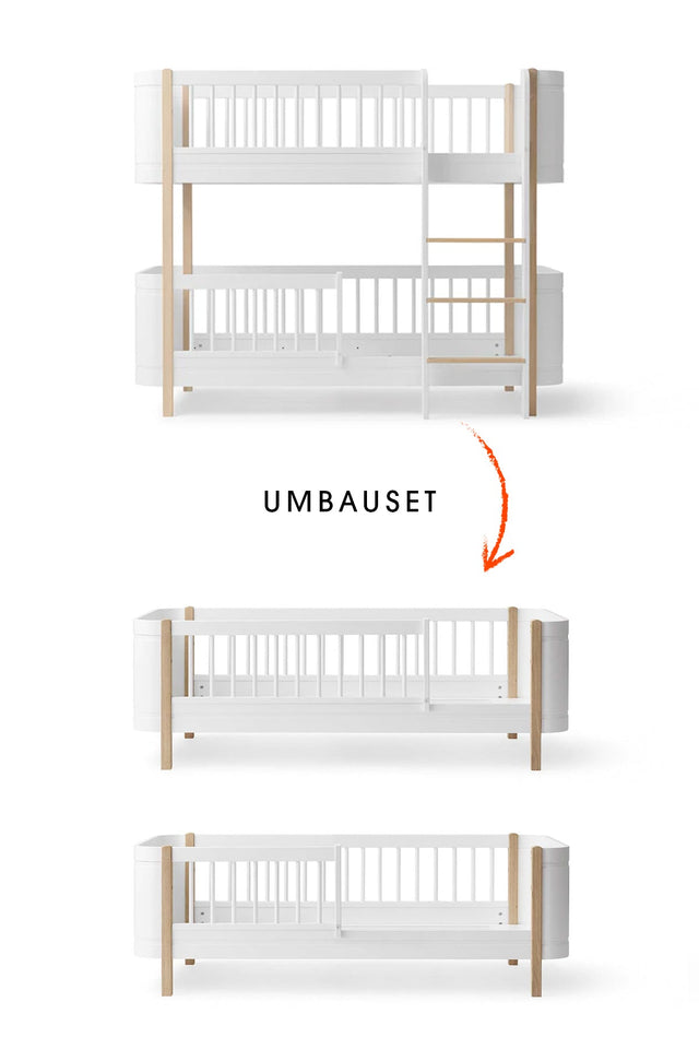 Wood Umbau-Set für halbhohes Etagenbett zu zwei weißen Juniorbetten aus Eiche