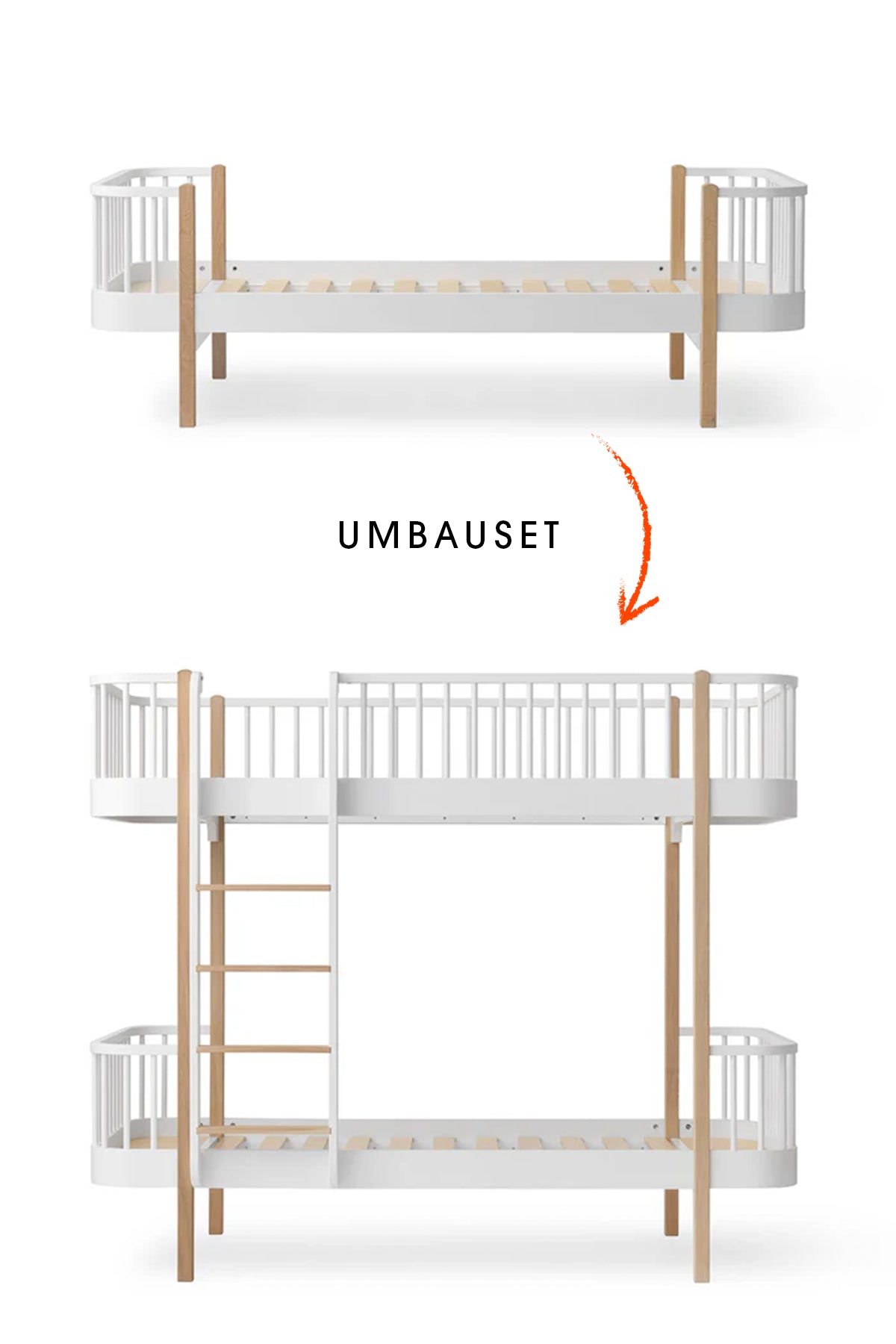 Wood Umbau-Set vom Original Einzelbett/Juniorbett zum Etagenbett/ weiß/Eiche