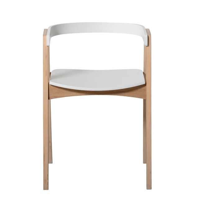 Wood Armlehnstuhl von Oliver Furniture aus weiß lackierter Birke und Eichenfurnier mit verstellbarer Höhe und rundem Rückenlehne