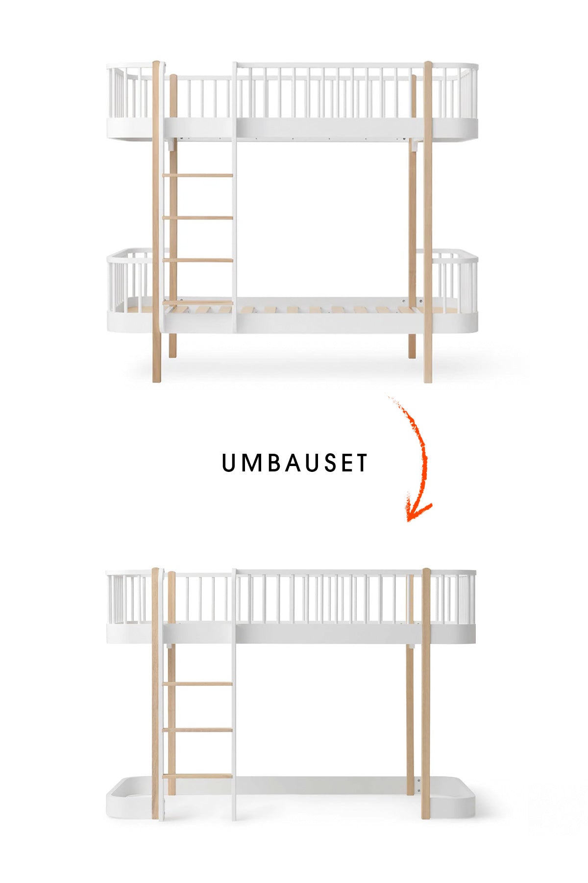Oliver Furniture Umbau-Set for converting white/oak bunk bed to 138 cm half-high loft bed