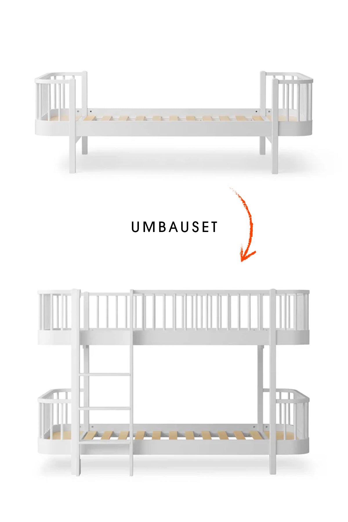 Wood Umbau-Set zum Umbau eines weißen Einzelbetts in ein halbhohes Etagenbett von Oliver Furniture