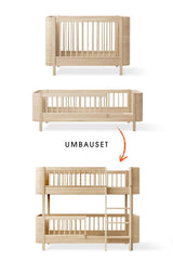 Wood Umbau-Set transforming Mini+ Babybett and Juniorbett into half-high bunk bed in oak finish