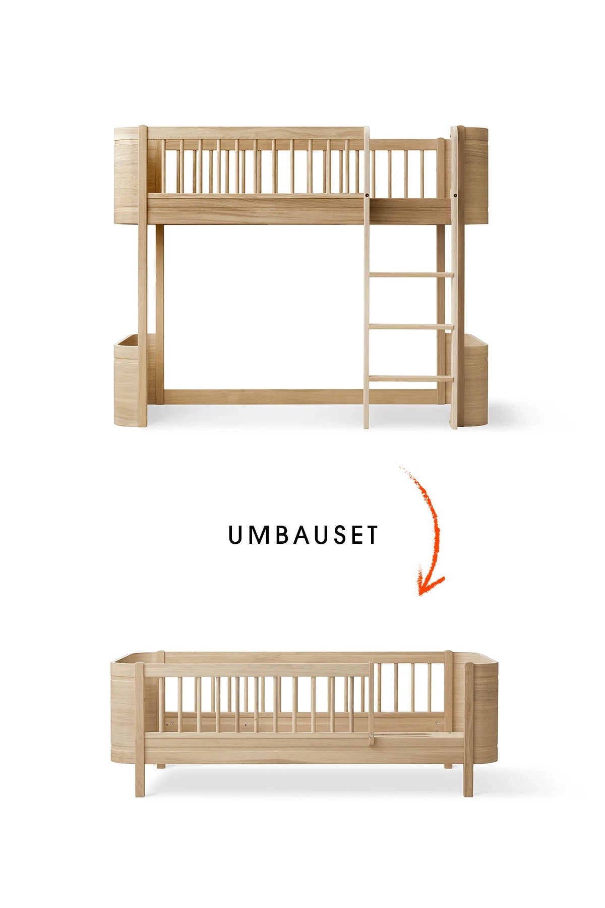 Wood Umbau-Set transforming Mini+ halbhohes Hochbett to Juniorbett in Eiche wood
