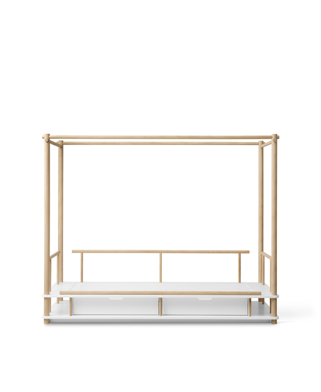 Camp Himmelbett Kinderbett 90x180 cm weiß geölte Eiche mit Stauraum und Rausfallschutz
