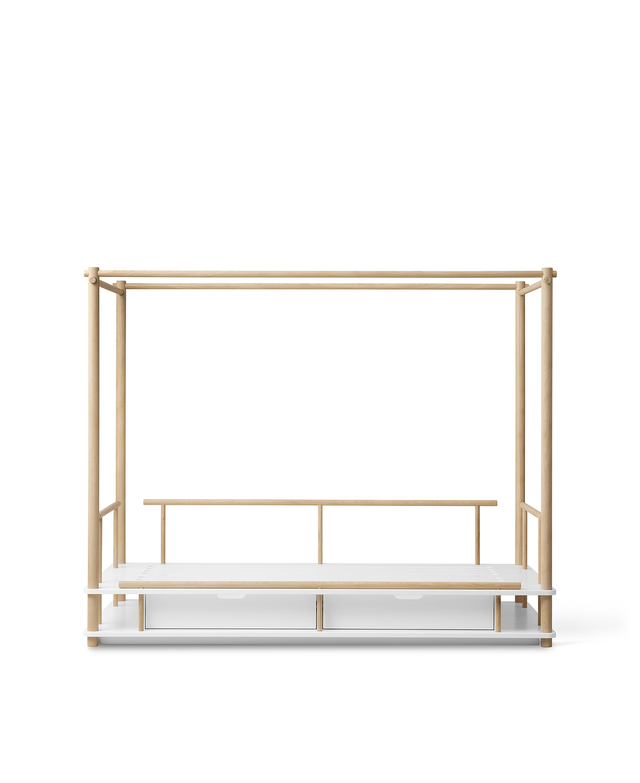 Camp Himmelbett Kinderbett 90x180 cm weiß geölte Eiche mit Stauraum und Rausfallschutz