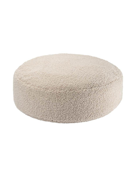 Kinder Ottoman aus zertifiziertem Teddystoff, rundes Sitzkissen, leicht und umweltfreundlich