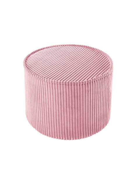 Pouffe Pink Mousse mit rosa Cordbezug, nachhaltig und vielseitig als Sitz- und Ablagehocker, 40 cm Durchmesser, 25 cm Höhe