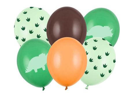 6 bunte Ballons Dino mit Dinosauriermotiv für Kindergeburtstag