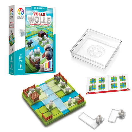 Logikspiel Volle Wolle mit Schafsteinen und Spielfeld für kognitives Training