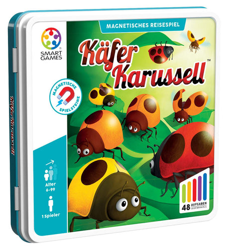 Magnet-Reisespiel Käfer Karussell mit bunten magnetischen Marienkäfern in Metallbox für Kinder ab 6 Jahren