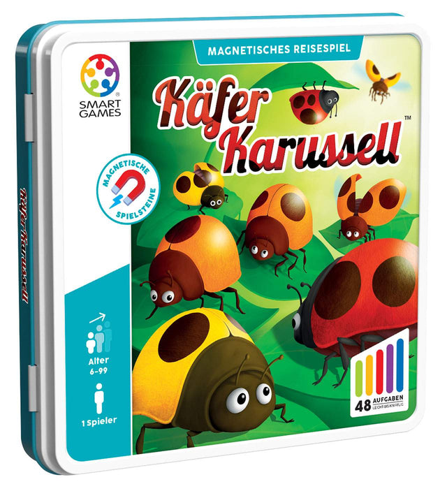 Magnet-Reisespiel Käfer Karussell mit bunten magnetischen Marienkäfern in Metallbox für Kinder ab 6 Jahren