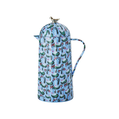 Thermoskanne mit Swan Lake Print, silberner Vogel auf Deckel, 1 Liter, 12 Stunden warmhaltend
