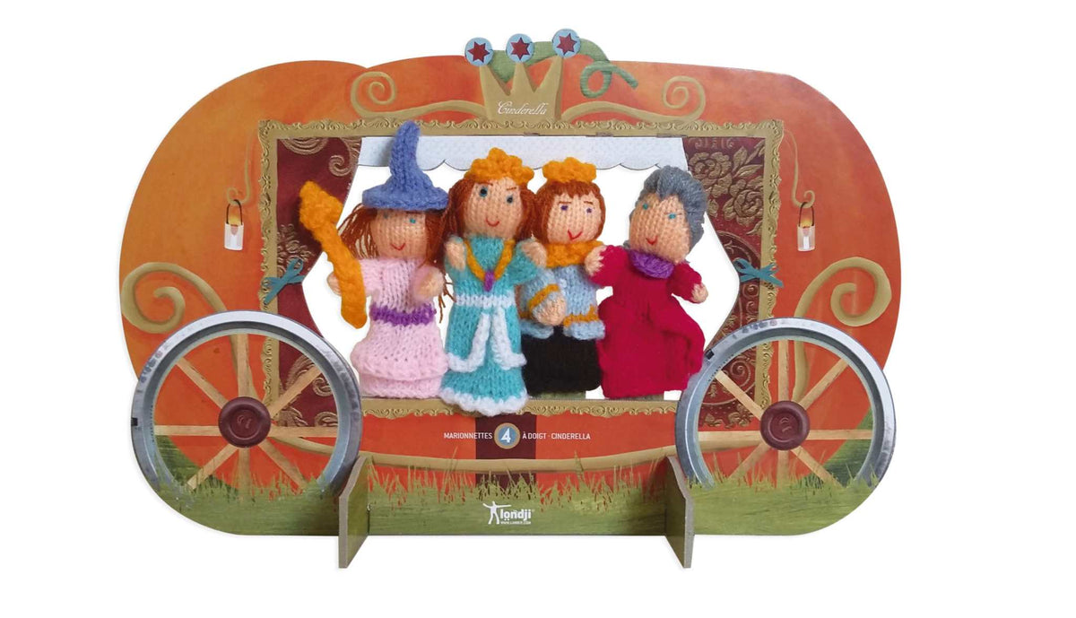 Fingerpuppen aus Wolle Cinderella mit Pappkartentheater und 4-Finger-Puppen aus anti-allergischer Wolle
