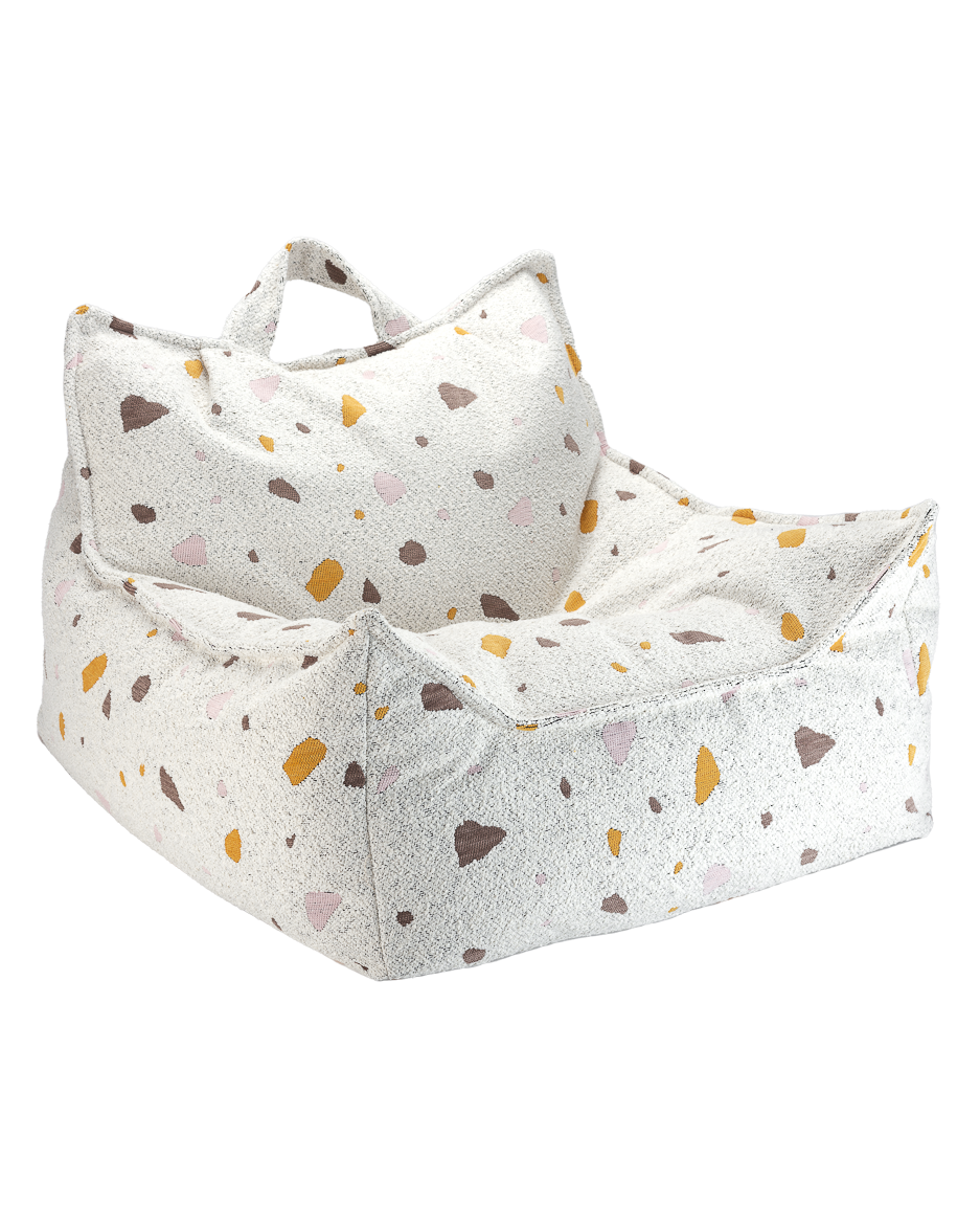 Beanbag chair with terrazzo marble pattern made of OEKO-TEX certified bouclé and chenille fabric for kids
