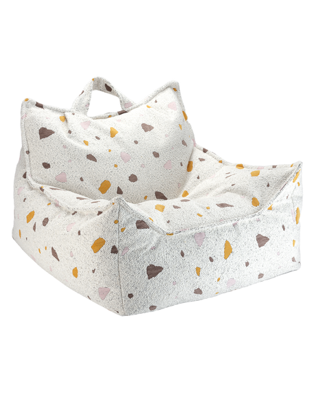 Beanbag chair with terrazzo marble pattern made of OEKO-TEX certified bouclé and chenille fabric for kids